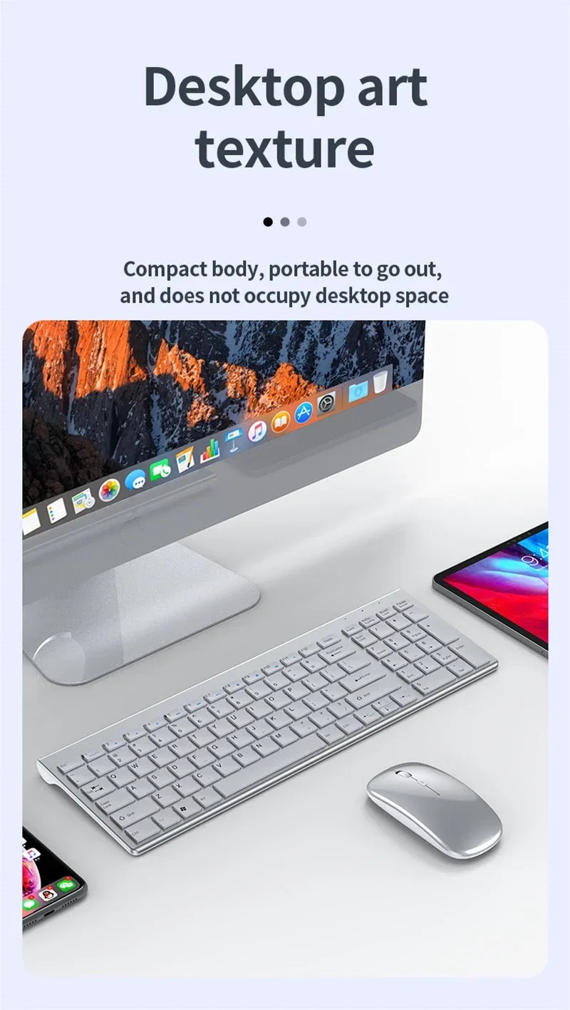 Wireless Keyboard and Mouse Combo Bluetooth 5.0 & 2.4G Rechargeable Multimedia Keyboard Mouse Set for Laptop PC TV iPad Android