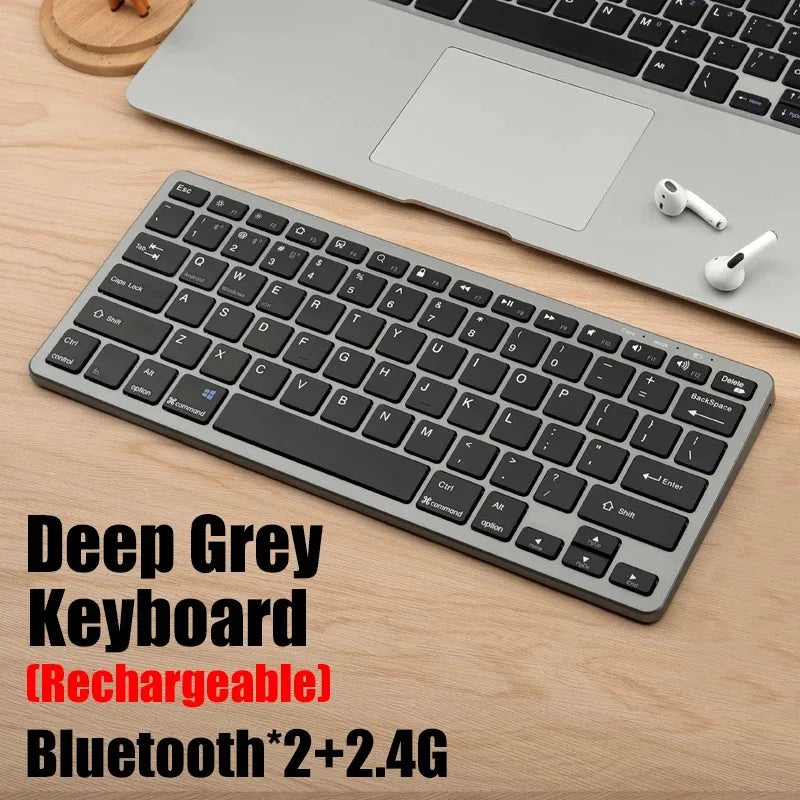 Wireless Keyboard Mouse Combo, Bluetooth 5.0 & 2.4G Dual Mode Rechargeable Gray Set for Notebook Laptop
