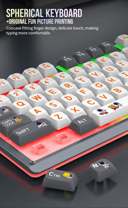 Mecha Style Gaming Wired Keyboard Mouse Set Rainbow Glow Backlit 98 Keys Metal Panel Laptop Desktop