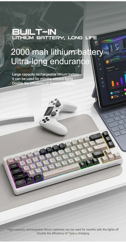 FREEWOLF M68 Wireless Keyboard and Mouse Set Multidevice Connection 68 Keys Mini Keyboard and A3 Mouse Kit PBT keycaps Backlight