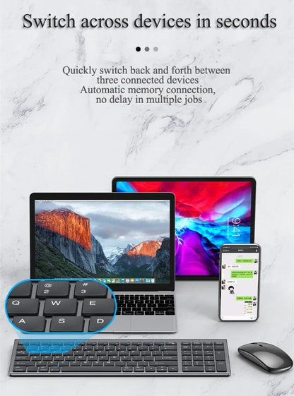 Wireless Keyboard and Mouse Combo Bluetooth 5.0 & 2.4G Rechargeable Multimedia Keyboard Mouse Set for Laptop PC TV iPad Android