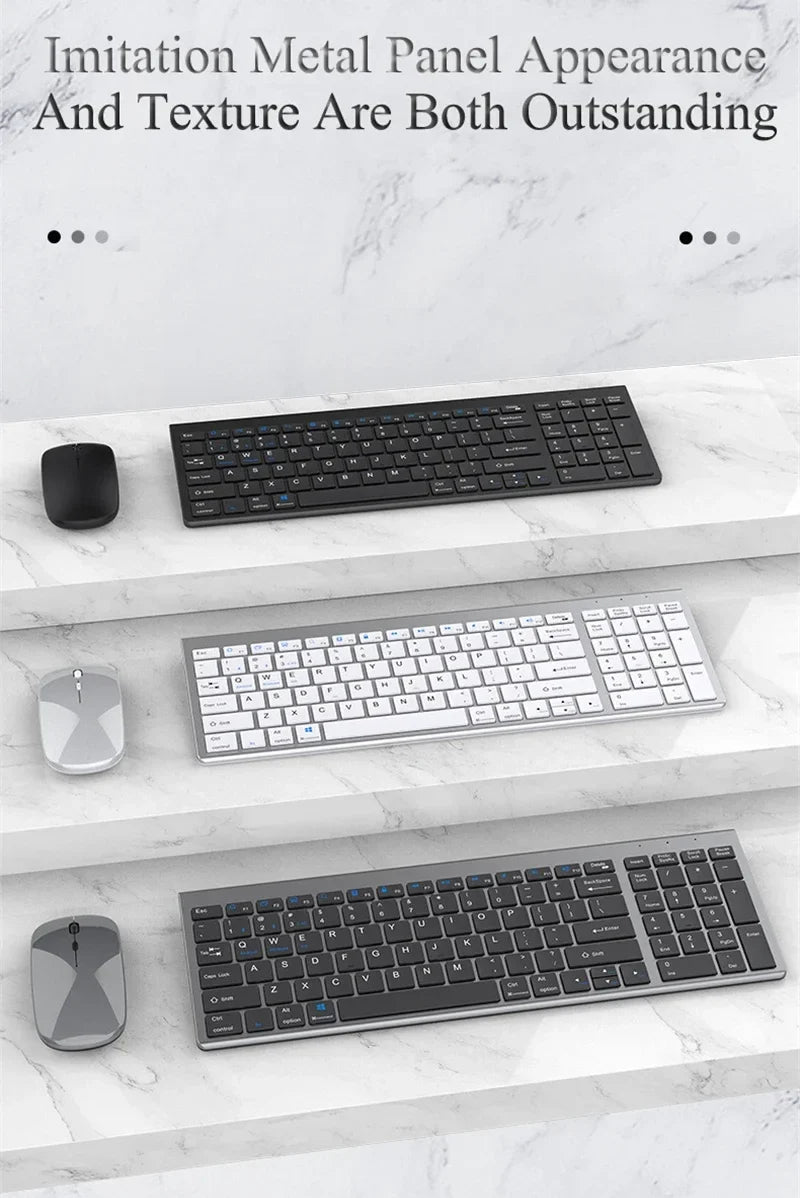 Wireless Keyboard and Mouse Combo Bluetooth 5.0 & 2.4G Rechargeable Multimedia Keyboard Mouse Set for Laptop PC TV iPad Android