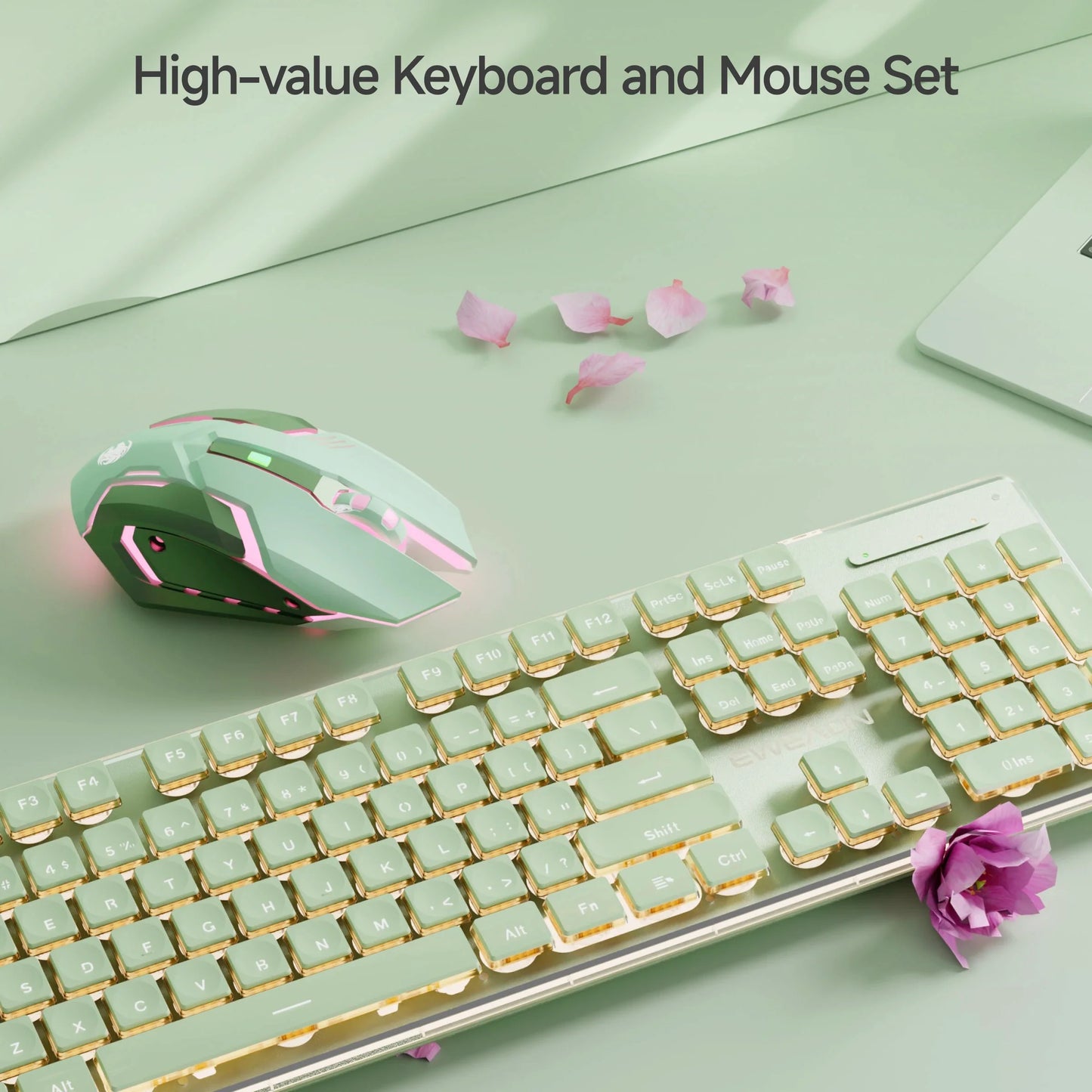 EWEADN Wireless Gaming Keyboard and Mouse Set, 104 Silent Keys, Backlit, All-Metal Panel, Ergonomic, Quiet Typing