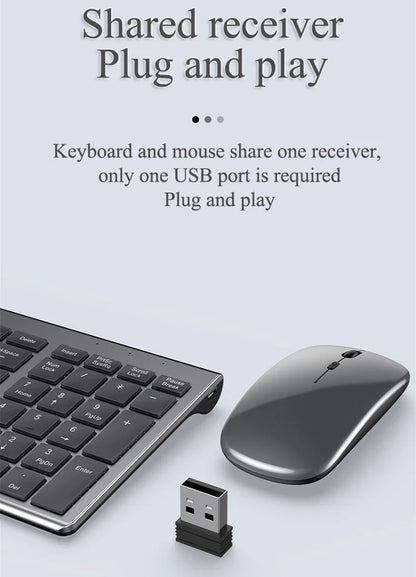 Wireless Keyboard and Mouse Combo Bluetooth 5.0 & 2.4G Rechargeable Multimedia Keyboard Mouse Set for Laptop PC TV iPad Android