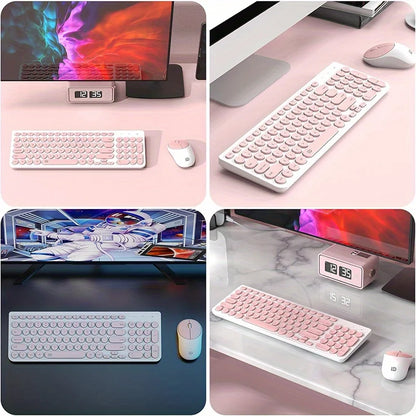 1 Set of 2.4G Wireless Keyboard and Mouse, Portable 95-key Multimedia key Office Mouse Kits, Silent Round Keyheads keyboard Mice