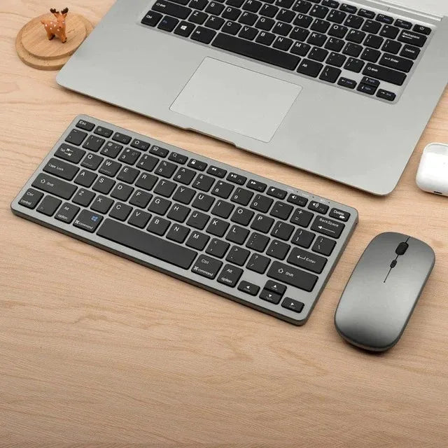 Wireless Keyboard Mouse Combo, Bluetooth 5.0 & 2.4G Dual Mode Rechargeable Gray Set for Notebook Laptop